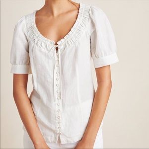EUC Anthropologie Maeve Winifred ivory peasant button down linen cotton blouse